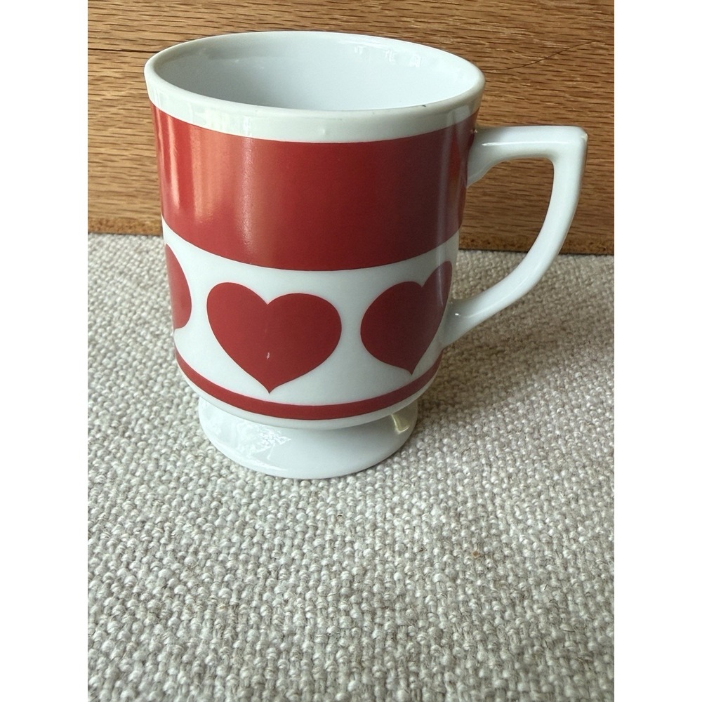 VTG Saffron China Hand Painted Red Heart Footed Mug Pedestal Cup Japan